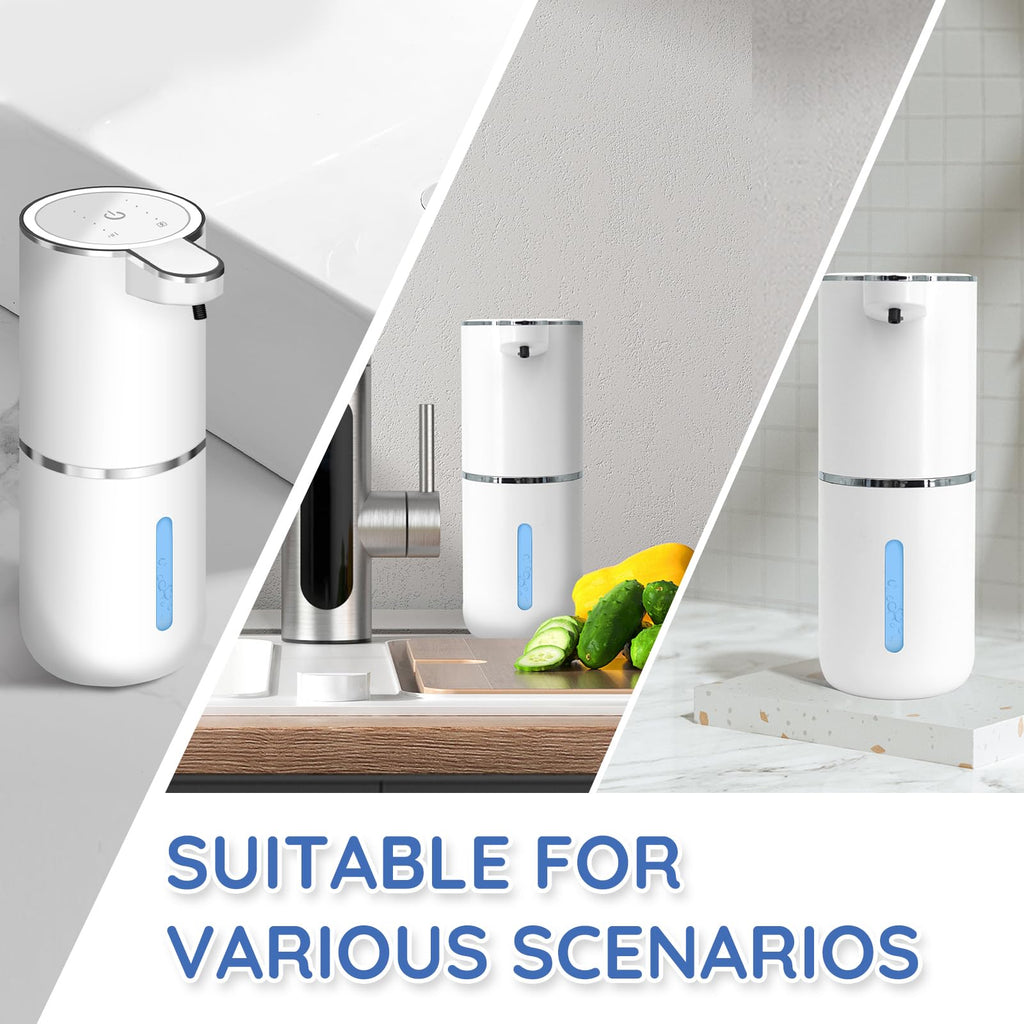 Liquid Soap Dispenser, Automatic Soap Dispenser, 13.5oz/400ml Automatic Soap Dispenser Touchless, USB Rechargeable 4 Level Adjustable Electric Hand Soap Dispenser, for Bathroom, Kitchen,Hotel(White)