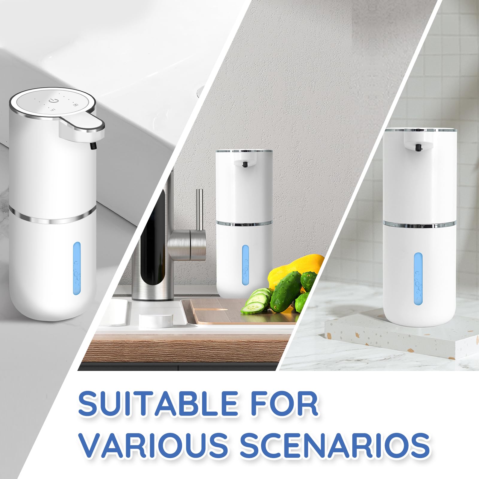 Liquid Soap Dispenser, Automatic Soap Dispenser, 13.5oz/400ml Automatic Soap Dispenser Touchless, USB Rechargeable 4 Level Adjustable Electric Hand Soap Dispenser, for Bathroom, Kitchen,Hotel(White)