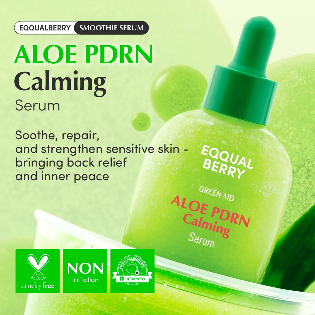 EQQUALBERRY Aloe PDRN Calming Smoothie Serum – Soothing Korean Skin Care for Sensitive Skin, Cica & Aloe for Repair, Hydrating & Radiant Glow, Non-Comedogenic (1.01oz / 30ml)