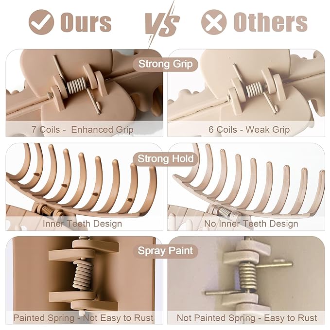 TOCESS Hair Claw Clips for Women, 8PK 4 in Large Matte Neutral Hair Clips for Thick, Thin, Long, Short Curly Hair, Strong Hold Non Slip Jumbo Hair Claw Clips, Minimalist Big Jaw Clip