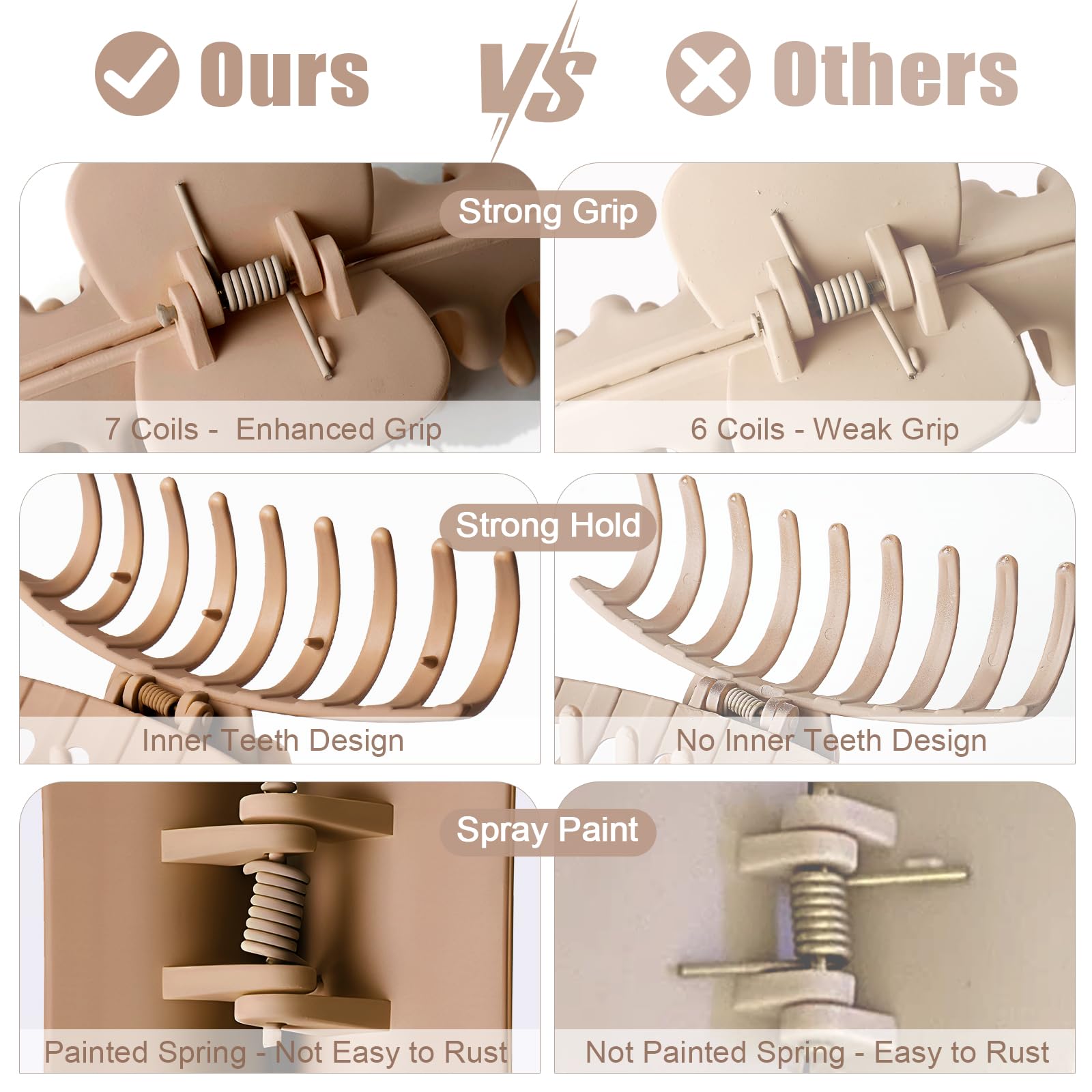 TOCESS Hair Claw Clips for Women, 8PK 4 in Large Matte Neutral Hair Clips for Thick, Thin, Long, Short Curly Hair, Strong Hold Non Slip Jumbo Hair Claw Clips, Minimalist Big Jaw Clip
