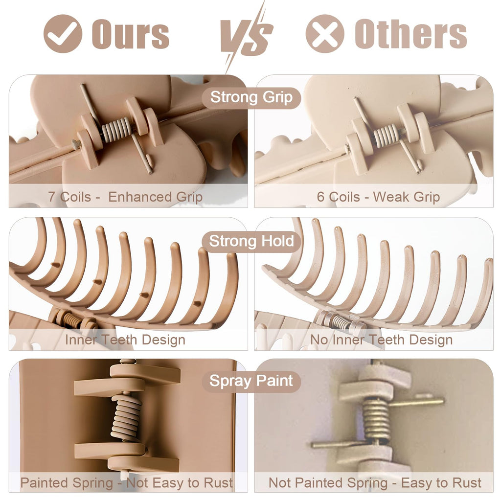 TOCESS Hair Claw Clips for Women, 8PK 4 in Large Matte Neutral Hair Clips for Thick, Thin, Long, Short Curly Hair, Strong Hold Non Slip Jumbo Hair Claw Clips, Minimalist Big Jaw Clip