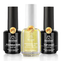 Beetles Gel Base and Top Coat & Cuticle Oil Set, 3Pcs 15ml Cuticle Protectors Kit No Wipe Glossy Shine Long Lasting Oil Care for Dry Damaged Cuticles Gifts for Women