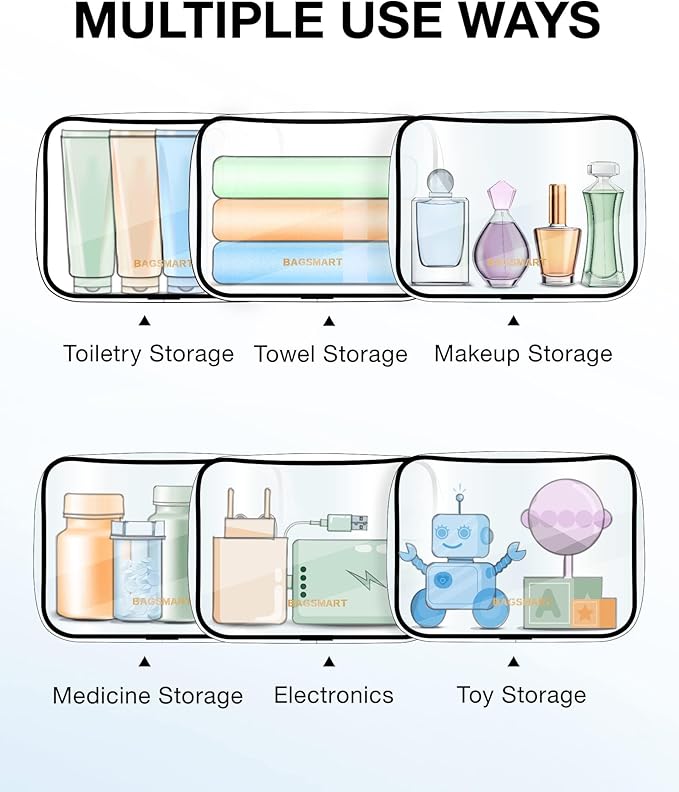 BAGSMART Clear Toiletry Bag 3-Pack TSA Approved Water-Repellent, Nude Pink