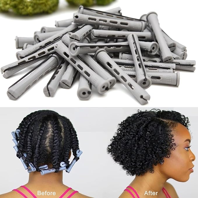 40PCS Perm Rods For Short Hair Grey Small Perm Rods For Natural Long Hair 0.59 inch Heatless Non-slip Hair Rollers DIY Hairdressing Tools