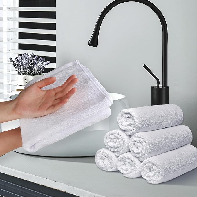 UNIMADE Salon Towels 48 Pack, Super Soft Microfiber Hand Towel, Highly Absorbent Hair-Drying Cloth for Gym, Bath, Spa Use and Home Beauty Care - White (16x29 inch)