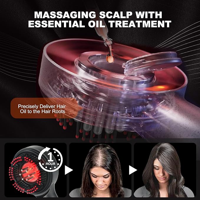 3 in 1 Scalp Massager Hair Grown Oil Applicator, Electric Hair Massager Scalp Laser Comb with IPX7 Waterproof，black