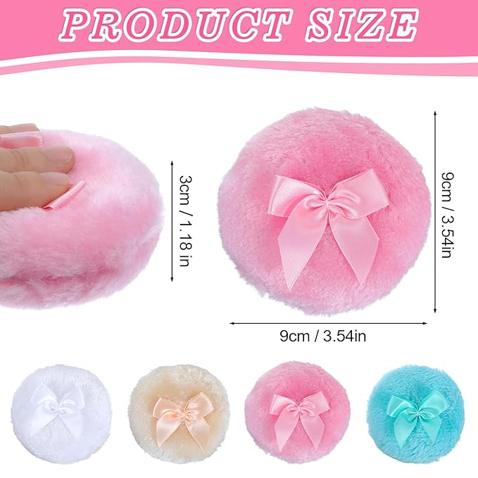 Oruola 4pcs Large Powderpuff, 3.5 In Mota para Talco Corporal,Soft Washable Reusable Powder Puffs for Body,Loose Powder Puffs Wet Dry Makeup Tool for Baby & Kid & Adult