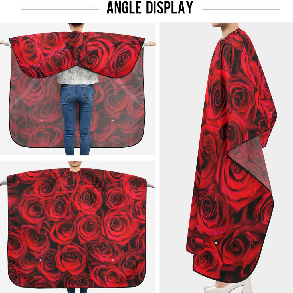 Visesunny Barber Cape - Red Rose Close Texture Polyester Hair Cutting Salon Apron Anti-Static Haircut Water-Resistant Shaving Cloth Beard Shaving Bib