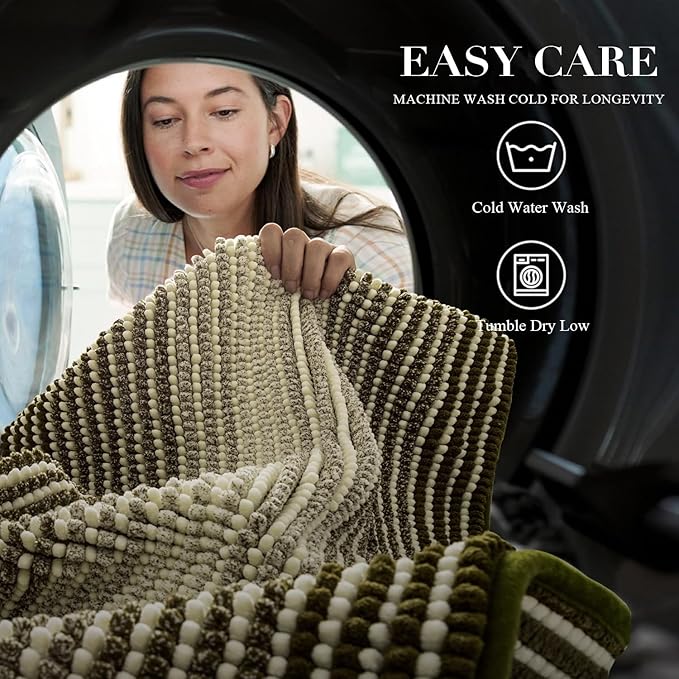 BSICPRO Bathroom Rugs, Bath Mat Non Slip 20 x 32 Inches Water Absorbent Chenille Floor Mats Machine Washable (Olive Green)