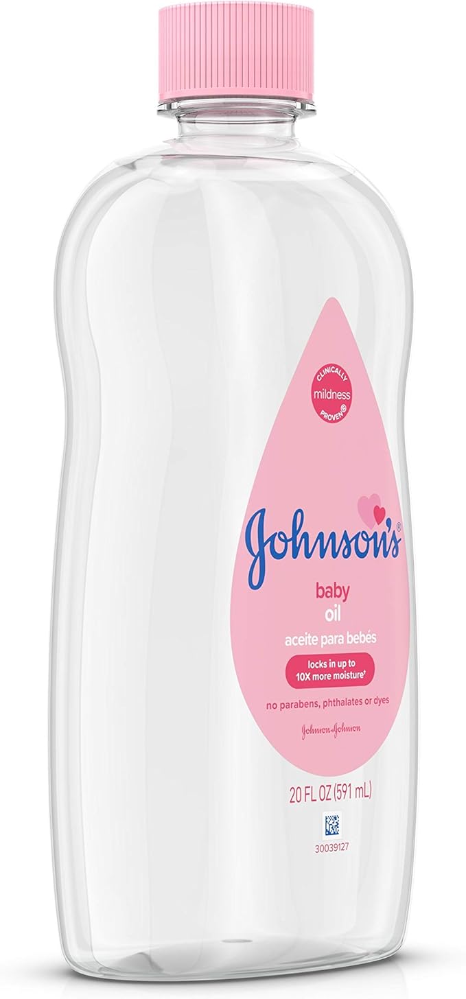 Johnson's Baby Oil, Pure Mineral Oil to help Prevent Moisture Loss for Baby, Kids & Adults, Gentle & Soothing Baby Massage Oil for Dry Skin Relief, Original Scent, Baby Essentials, 20 fl. oz