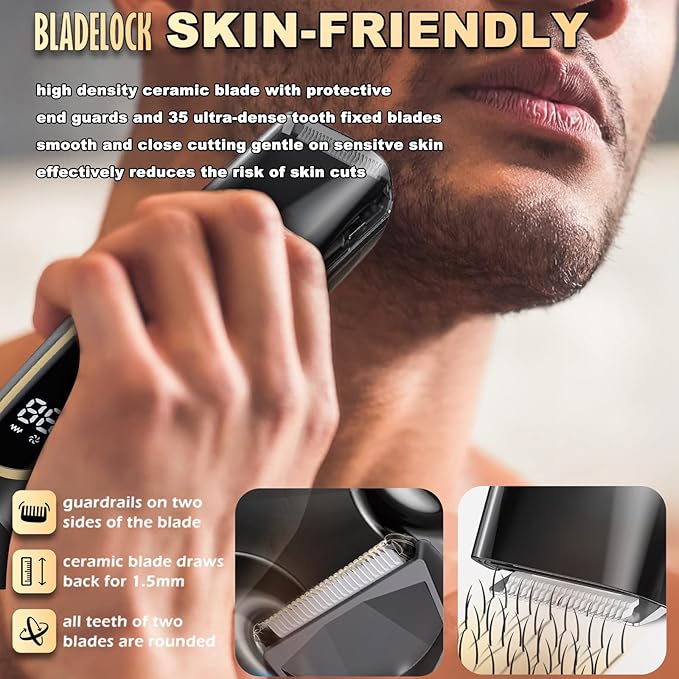 Beard Trimmer for men, Vacuum Mustache Trimmer Electric Shaver, Black