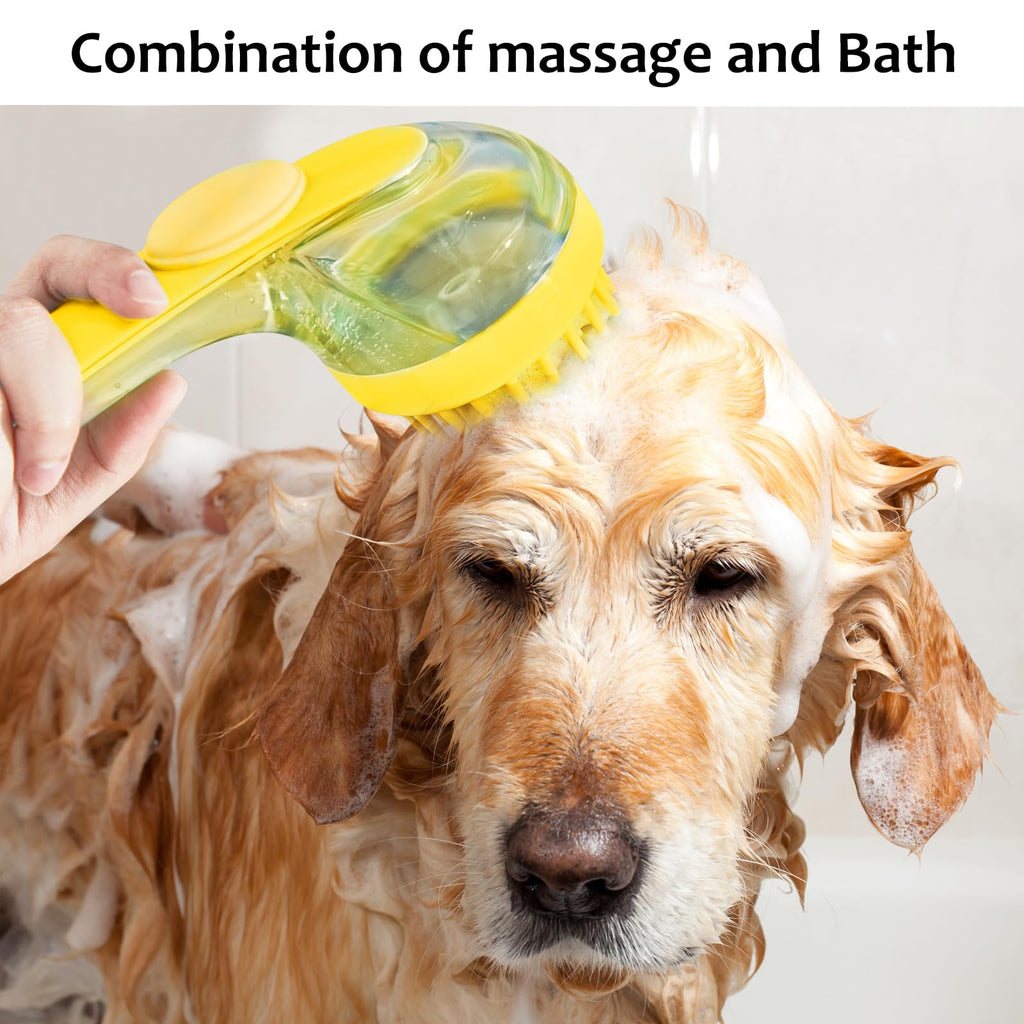 (6 Pcs) ELEGX Pet Grooming Bath Massage Brush with Soap and Shampoo Dispenser Soft Silicone Bristle for Long Short Haired Dogs Cats Shower