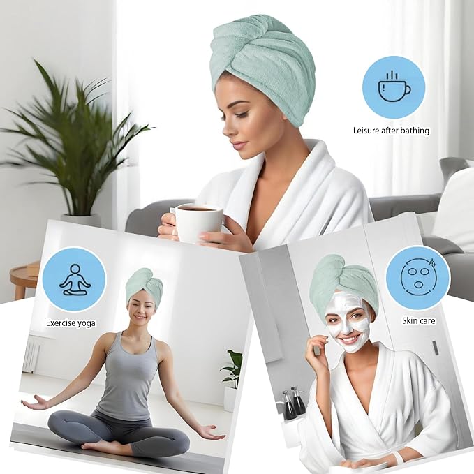 Microfiber Hair Drying Towel Wrap for Women, Hair Turbans Towel for Wet Hair,turbie Twist Hair Towels(The Color of the Picture is for Reference only) (Light Green,Light Green)