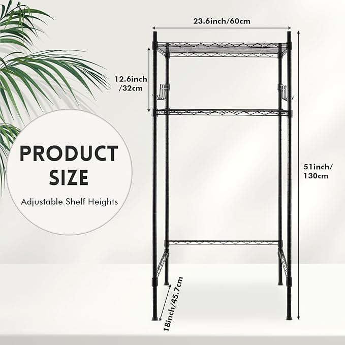 Sararoom Mini Fridge Shelf with Storage, 2-Tier Height Adjustable Mini Fridge Stand, Microwave Stand Multifunctional Rack with 4 Castor Wheel for Dorm Kitchen Office, 52” H x 24” W x 18” D, Black
