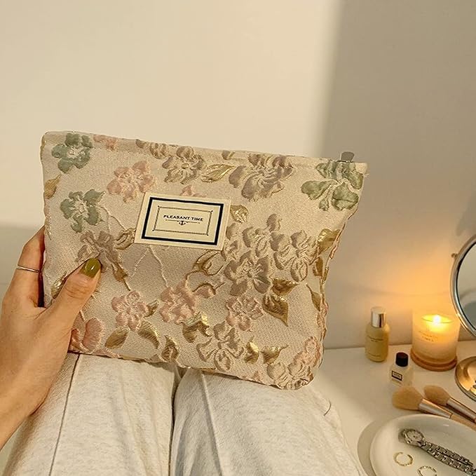 SxoSyo Floral Makeup Bags, Fabric Cosmetic Purse, Pink