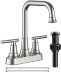FORIOUS 4 Inch Centerset Bathroom Faucet 3 Hole, 2 Handle Brushed Nickel Faucet for Bathroom Sink with Pop Up Drain Assembly, Lead-Free Sink Faucet for Bathroom Vanity RV