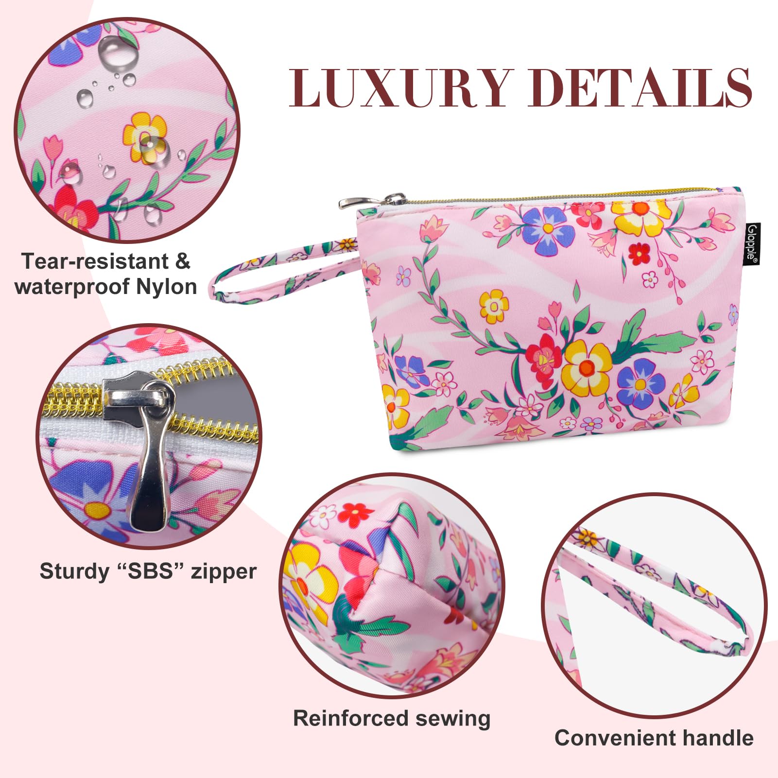 Gloppie Small Makeup Bag for Purse - Floral Cosmetic Bags - Teacher Appreciation Gifts for Women
