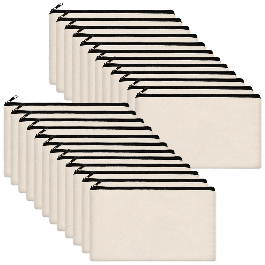 Legigo 24 Pack Beige Canvas Makeup Bags DIY Craft Bag- Blank DIY Craft Bag Canvas Pencil Case Canvas Zipper Pouch Bags Cosmetic Bag Multipurpose Canvas Pouch with Zipper for vinyl (8.3 x 5 inches)
