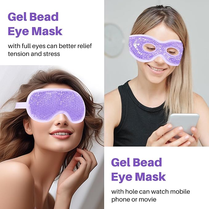 Permotary Cooling Eye Mask with Gel Bead 2 Pack Gel Eye Mask Cold Eye Mask for Relaxtion,Puffy Eyes Reusable Cold & Warm Compress for Puffiness,Dry Eyes,Headaches,Migraines,Stress Relief,Post Surgery