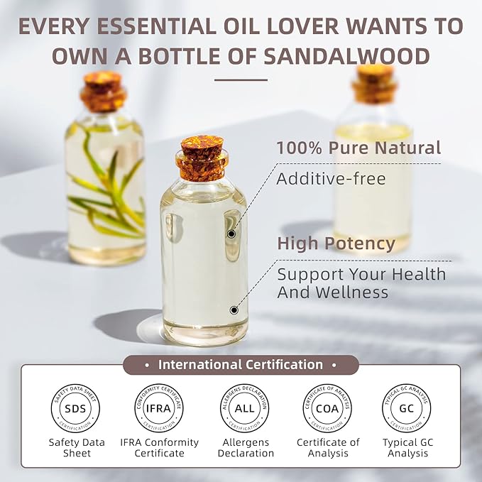 HIQILI Sandalwood Essential Oil Long-Lasting Scent for Skin Care & Diffuser