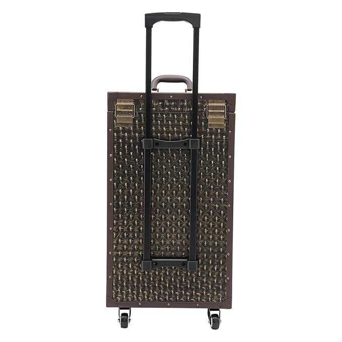 Beauty Salon Luggage,Rolling Lockable Makeup Train Case Hairdressing Trolley Stylist Beauty Salon Cosmetic Luggage Travel Organizer Tool Box with Hair Dryer Holder (Bronze)