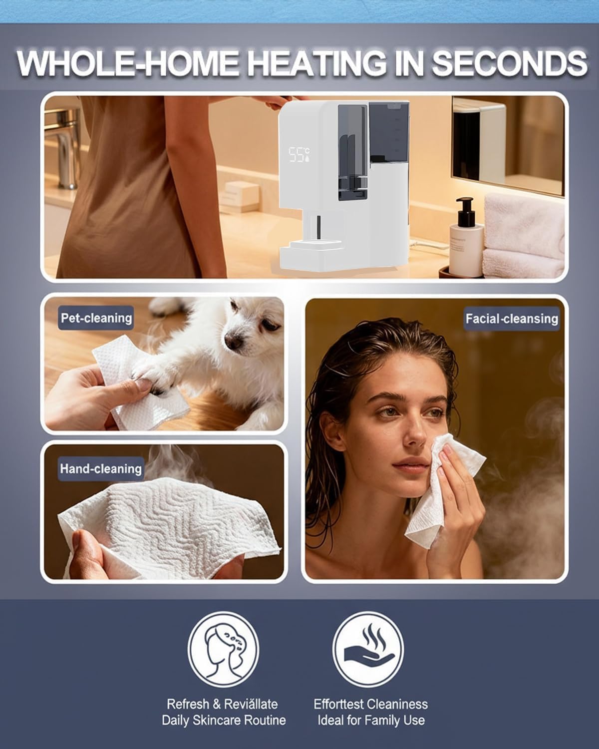 Hot Towel Dispenser, 2026 Upgraded Automatic Hot Face Towel Warmer Machine, Heats Up in 5 Seconds, Home Salon Equipment, for Facials, Smart Voice Alerts with Compressed Towels (1Set+100Pcs Towels)