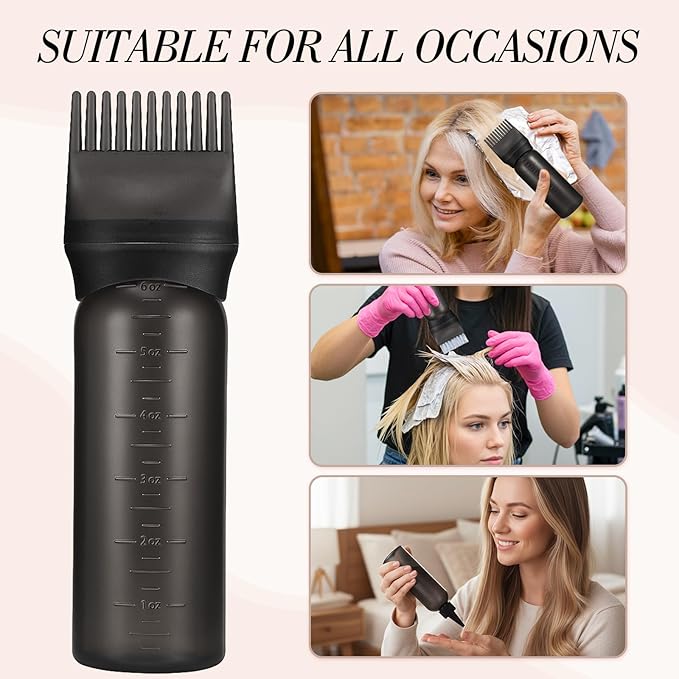 Pimoys Root Comb Hair Dye Oil Applicator Bottles For Scalp Brush, Black