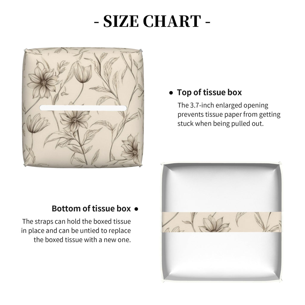 Boho Minimalist Flowers Tissue Box Cover Square, Abstract Line Floral Tissue Box Holder Waterproof Leather Facial Paper Organizer Dispenser for Bathroom Home Car Nightstand Vanity Desk