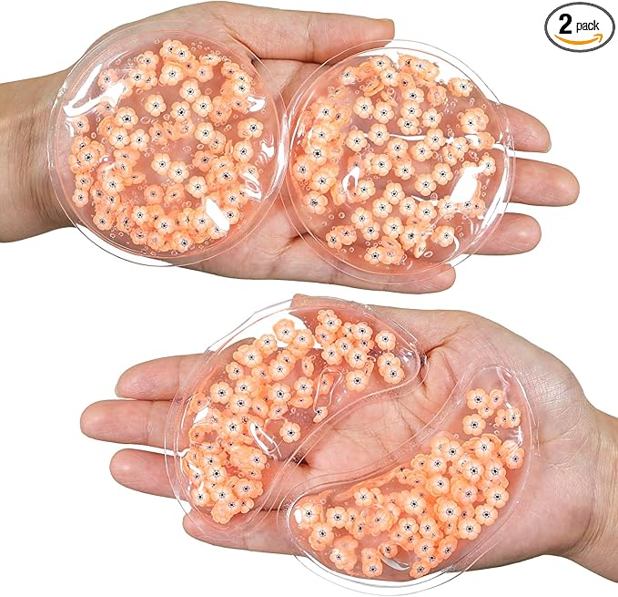 4PCS Gel Eye Ice Pack Set, Cold & Hot Compress, Reusable Cooling Gel Pads for Strain Relief, Relaxation, SPA and Sleep (4 Orange Flowers)