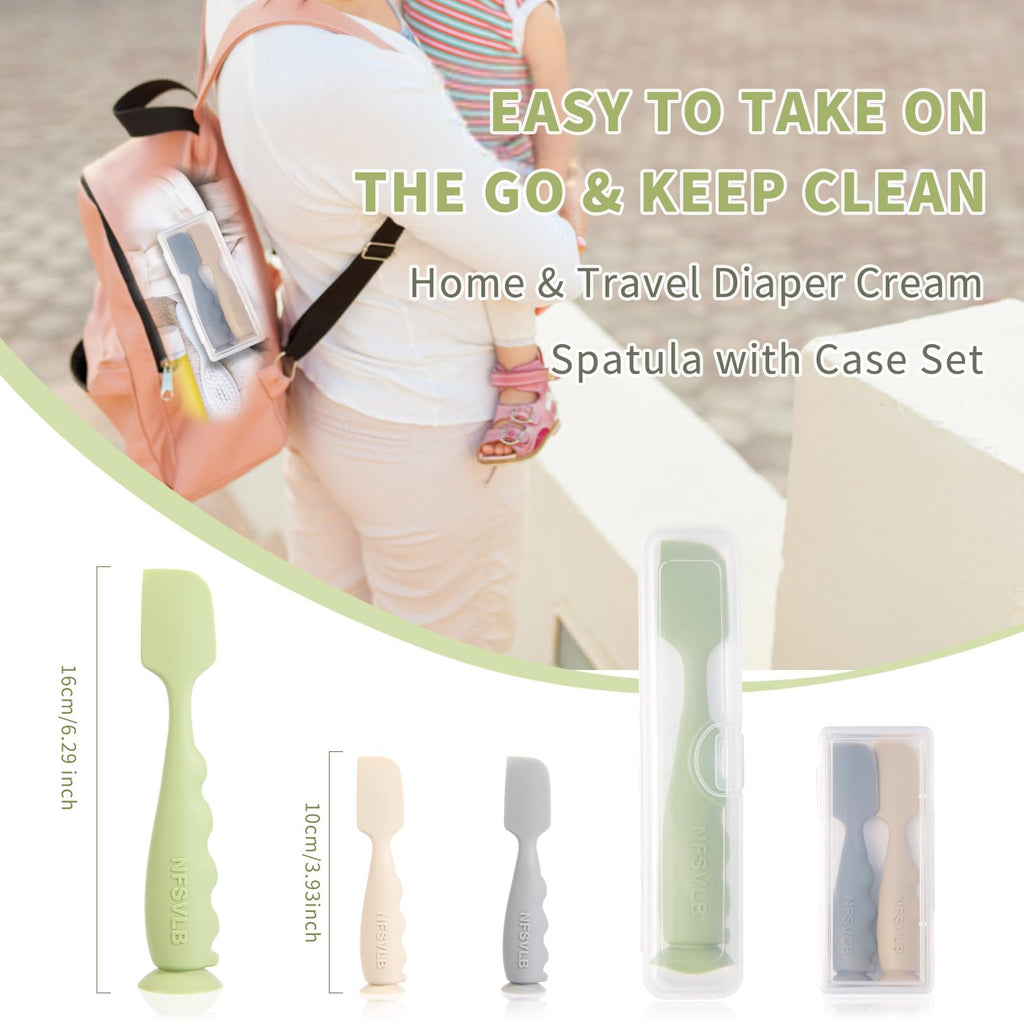 NFSVLB Baby Diaper Cream Spatula with Case-1 Large 2 Mini Butt Paste Spatula with 2 Travel Case-Soft Baby Butt spatula baby Diaper Cream Applicator-Diaper Rash spatula Bum Spatulas Brush