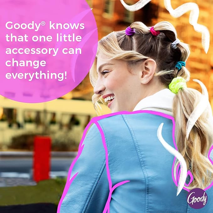 Goody Ouchless Women's Elastic Hair Ties - 30 Count, Assorted Glitter/Multi - 4MM for Medium Hair - Long-Lasting Braids, Ponytails, and More - Pain-Free Hair Accessories (Packaging May Vary)