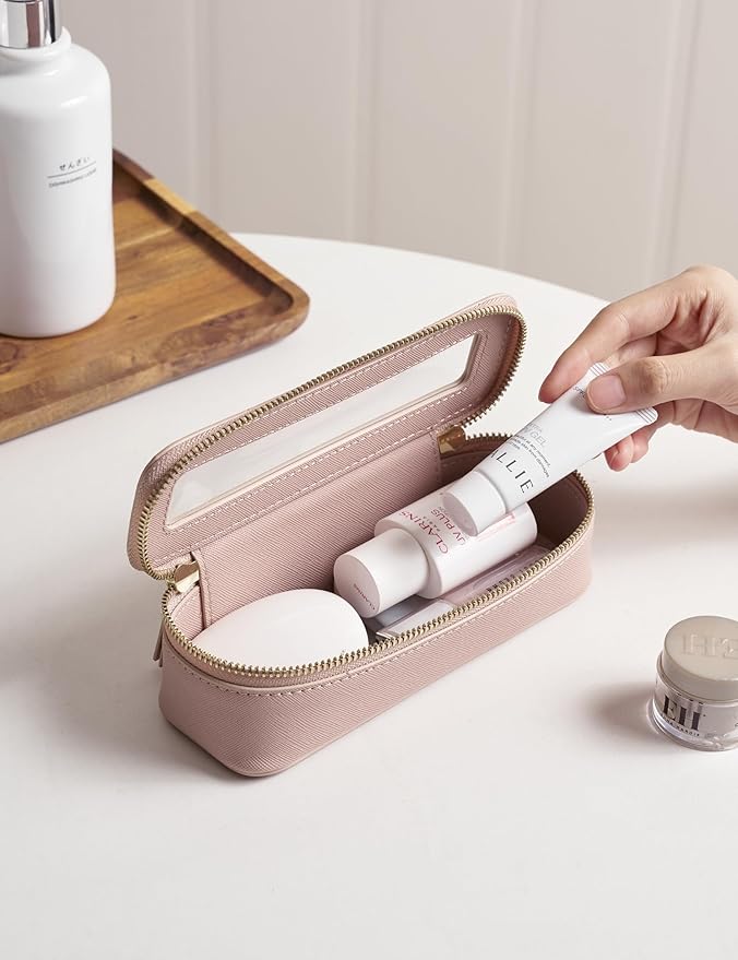 Popvibe Makeup Brush Travel Case Slim Makeup Bag for Women Clear Cosmetic Bag Cute Makeup Case Pink Toiletry Bag for Traveling Transparent Car Makeup Bag Aesthetic Makeup Brush Bag