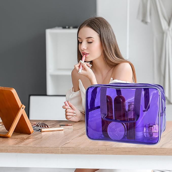 TotePrint PVC Clear Pure Color Transparent Large Zipper Cosmetic Pouch Travel Makeup Cosmetic Bag with Handle for Travel Bathroom Toiletry Organizer (A23014-101-6)