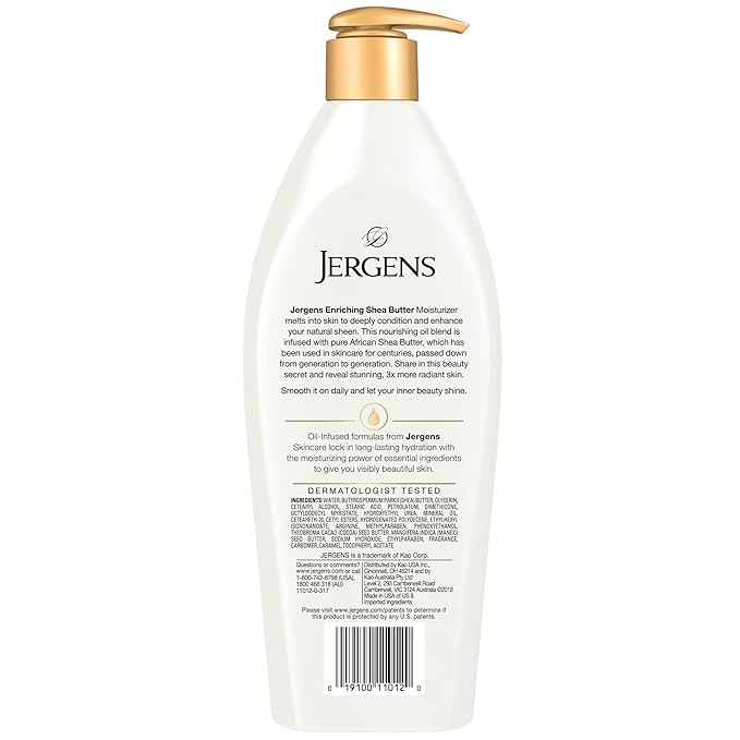 Jergens Shea Butter Body Lotion, Deep Conditioning Moisturizer, Hydration for Dry to Very Dry Skin, with Pure Shea Butter, 3X More Radiant Skin, Dermatologist Tested, 16.8 oz