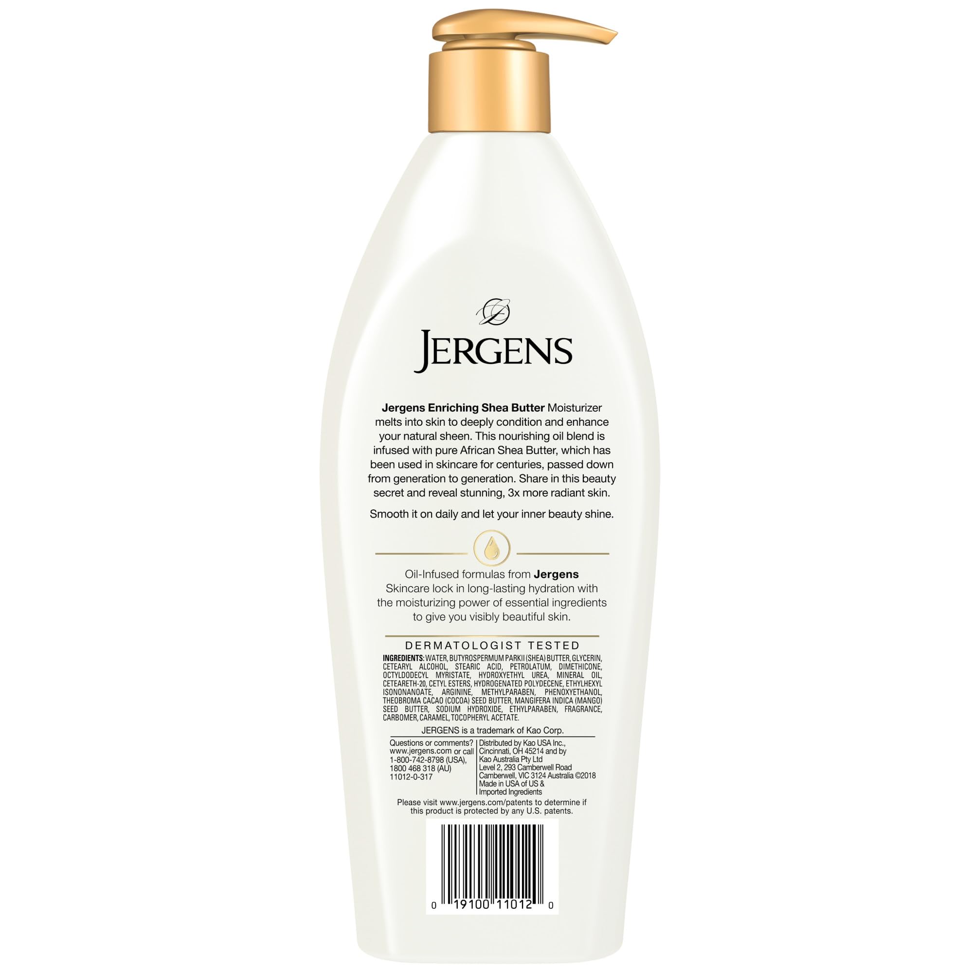 Jergens Shea Butter Body Lotion, Deep Moisturizer for Dry Skin, 16.8 fl oz