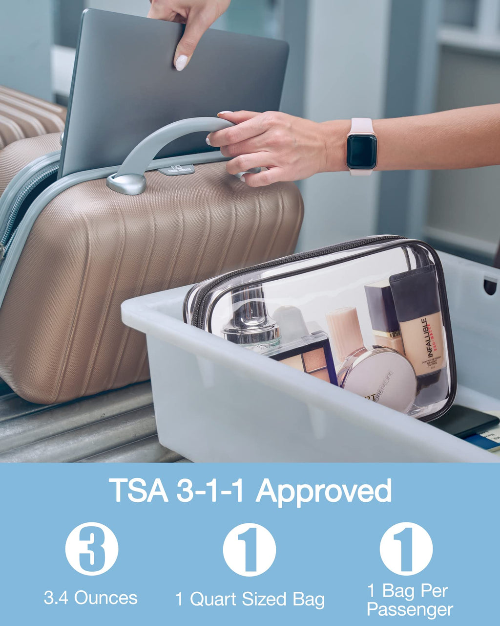 BAGSMART Clear Toiletry Bag 3-Pack TSA Approved Water-Repellent, Black