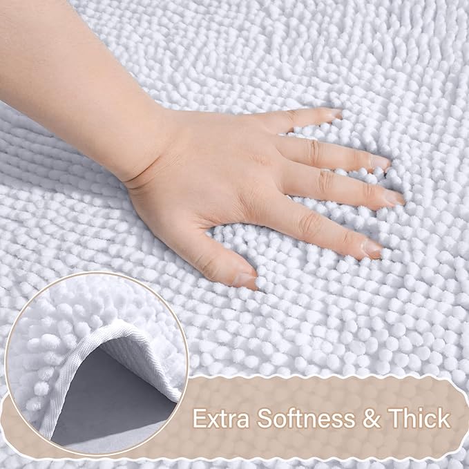 AROGAN Bathroom Rug Sets 2 Piece, 20"x20" U-Shaped Toilet Mat and 21"×34" Bath Mats Floor Set, Machine Washable Bath Rug, Absorbent and Dry Quickly, Soft Non Slip Bathroom Rug Set, White