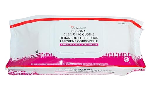 Cardinal Health Personal Cleansing Wipes, Fragrance Free, 9x13 Inch Adult Washcloths, Non-Flushable Disposable Bathing Wipes, Soft & Pre-Moistened, 96 Count (1 case of 6 Packs- Total of 576 eaches)