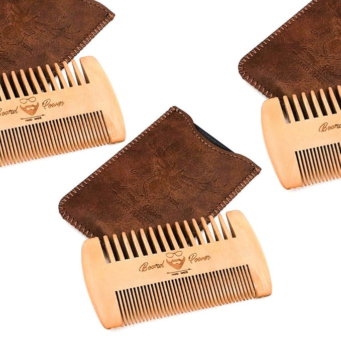 Menesia 3-Piece Beard Combs for Men with Travel Case