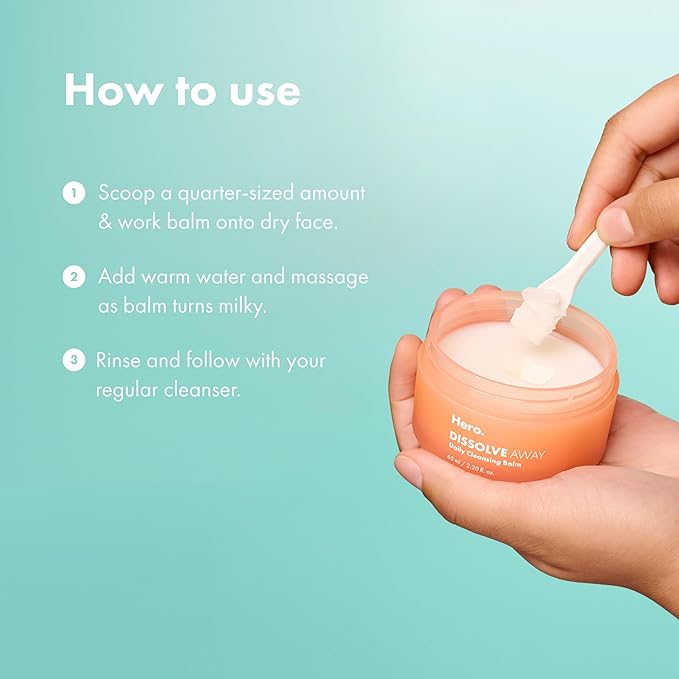 HERO COSMETICS Dissolve Away Daily Cleansing Balm, Helps Remove Makeup and Grime, Won’t Clog Pores, Suitable for Sensitive and Acne-Prone Skin (2.2 fl oz)