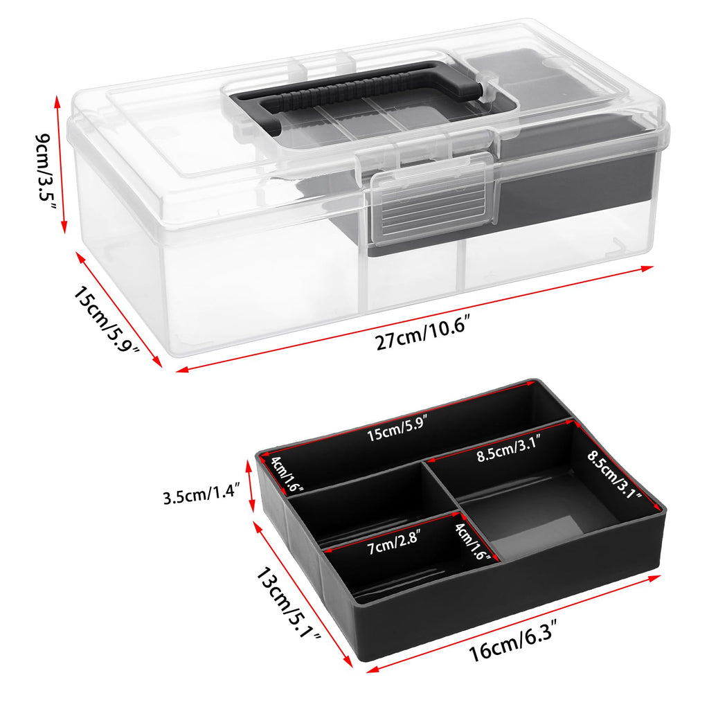 JUXYES Clear Art Craft Supply Storage Bin Sewing Box With Handle Lid