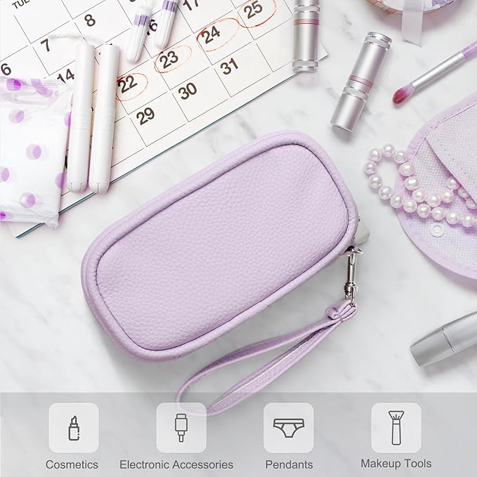 Tampon Holder for Purse, Portable Period Bag with Handle,Travel Pads Tampons Pouch, Pu Leather Small Tampon Organizer Case for Feminine Products, Waterproof Period Bags for Women