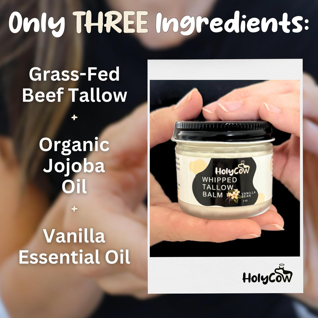 HolyCow Grass Fed Beef Tallow For Skin with Jojoba Oil, 2 Ounce - Vanilla