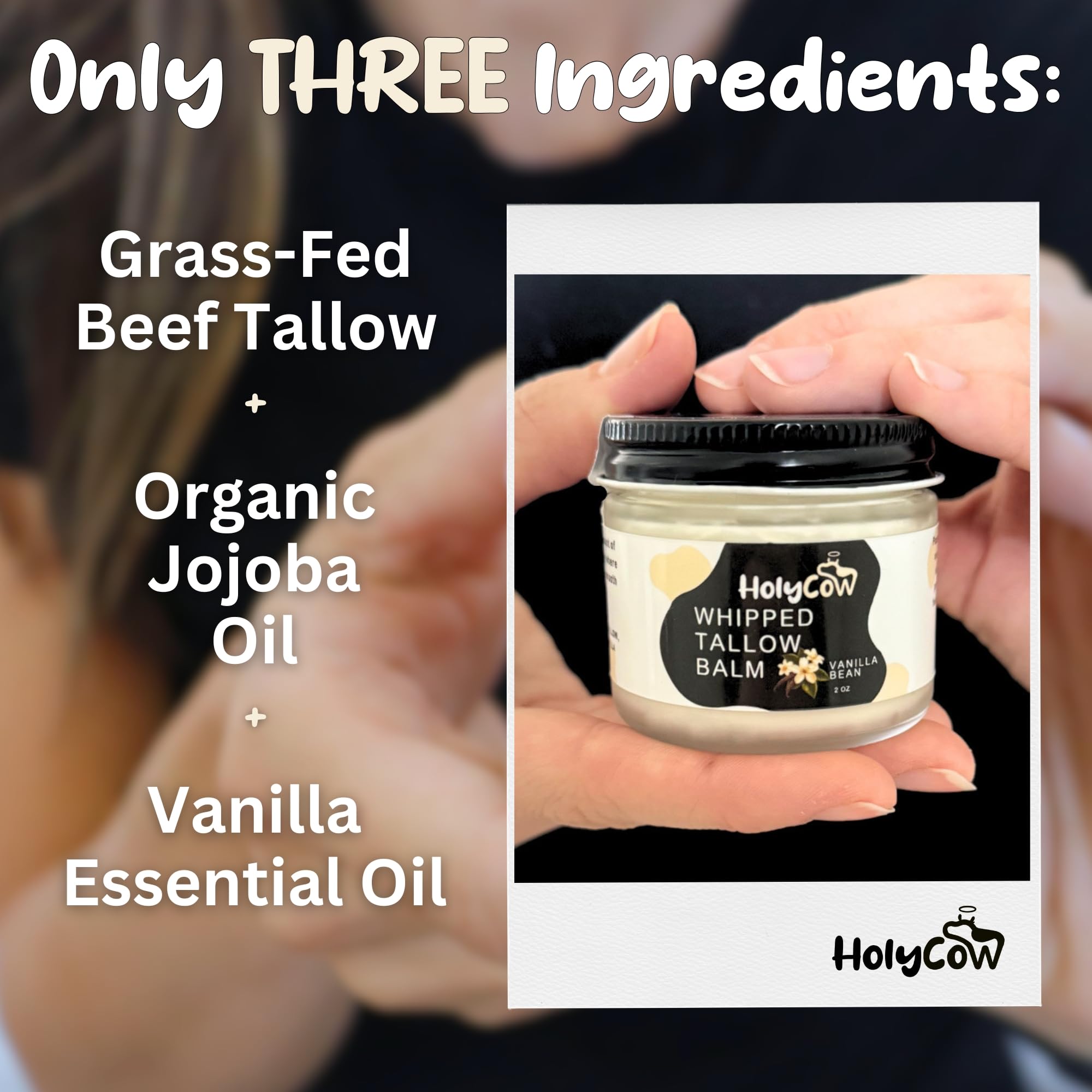 HolyCow Grass Fed Beef Tallow For Skin with Jojoba Oil, 2 Ounce - Vanilla