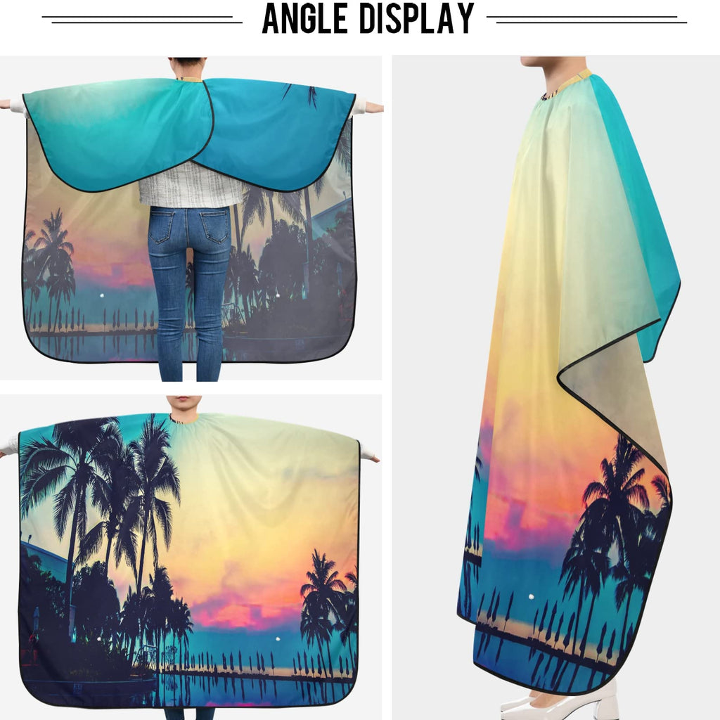 Visesunny Barber Cape - Silhouette Palm Tree Colored Pattern Polyester Hair Cutting Salon Apron Anti-Static Haircut Water-Resistant Shaving Cloth Beard Shaving Bib Hairdressing Cape