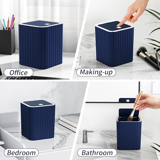 InnJoey Bathroom Accessory Set - Bathroom Set, 27PC Bathroom Accessories Set, Navy Blue Bathroom Sets with Shower Curtain and Rugs, Mini Trash Can, Toilet Brush, Trash Can & Soap Dispenser