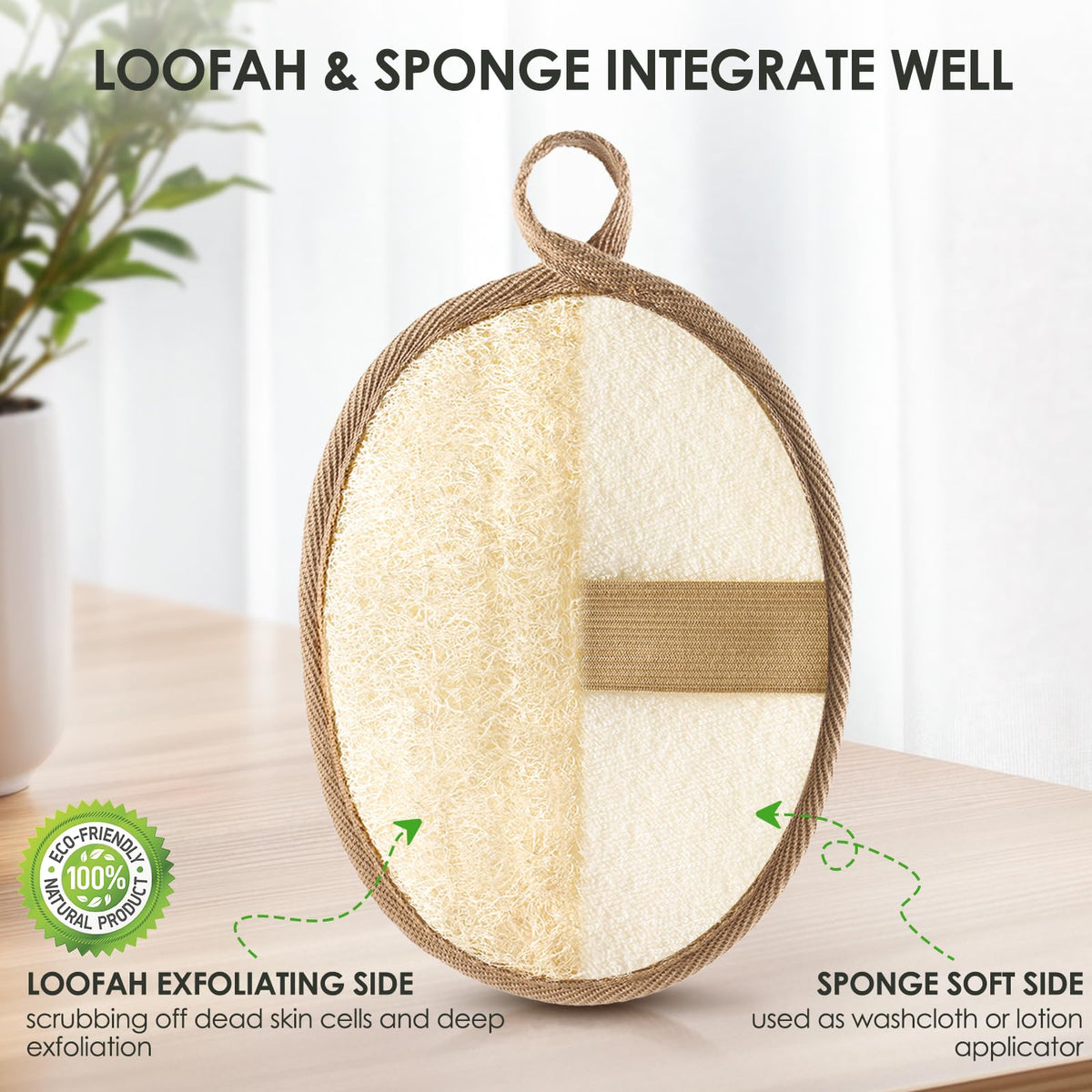 RIYNIBIY Natural Loofah Exfoliating Body Scrubber 2PCS Shower Loofah Sponge