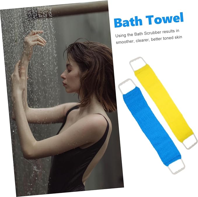 FOMIYES Double Sided Natural Bath Scrubber Massage Towel with Strong Exfoliating Pull Back Strap for Men and Women Long Back Scrubber Belt for Promotes Smooth Skin and Random Random Color