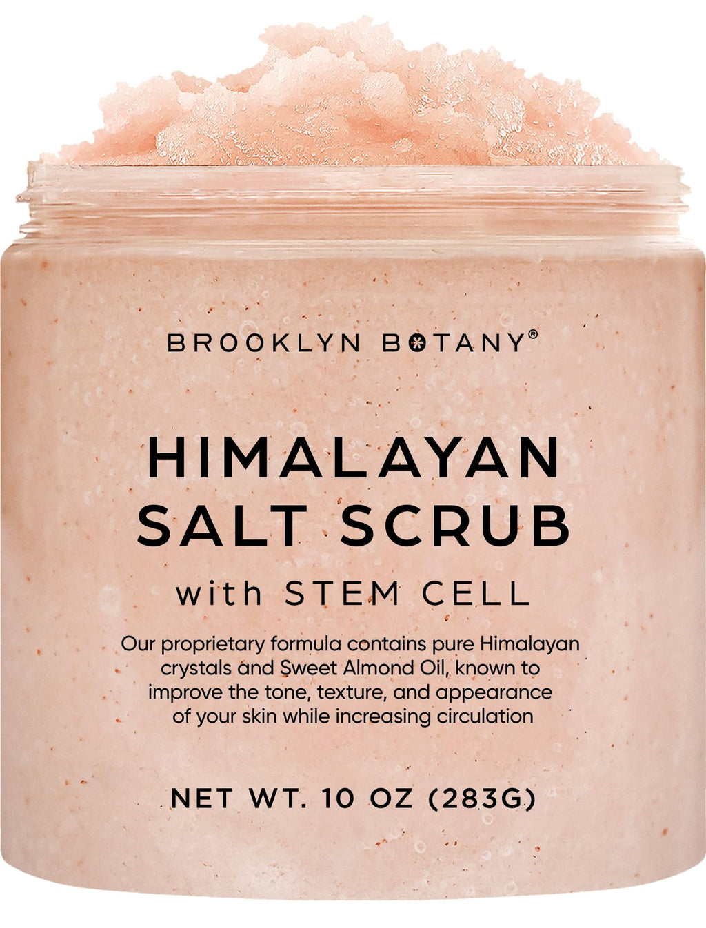 Brooklyn Botany Himalayan Salt & Stem Cell Body Scrub - Moisturizing and Exfoliating Body, Face, Hand, Foot Scrub - Fights Stretch Marks, Fine Lines, Wrinkles - Great Gifts for Women & Men - 10 oz